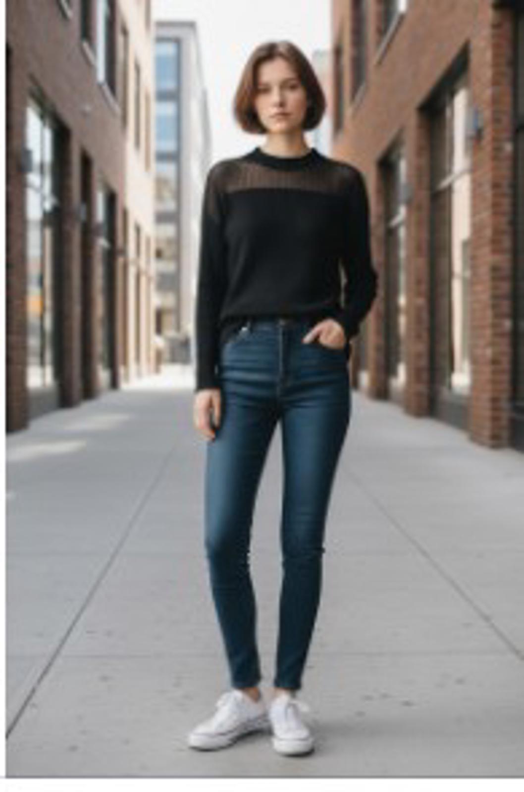 Chris & Carol Black Sheer Mock Neck Dolman Long Sleeve Sweater