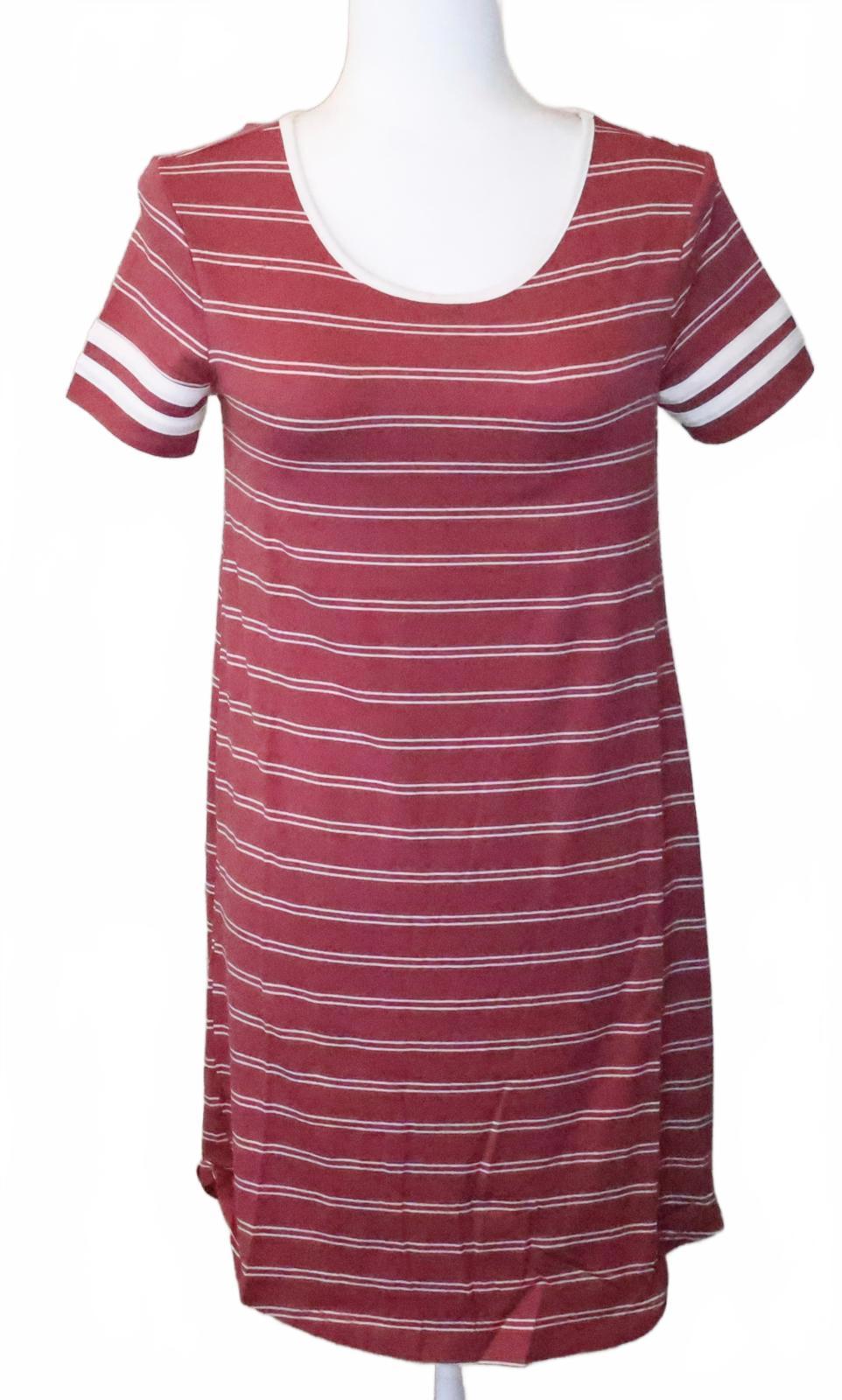 Pink Rose Casual Striped Short Sleeve Dress with White Trim