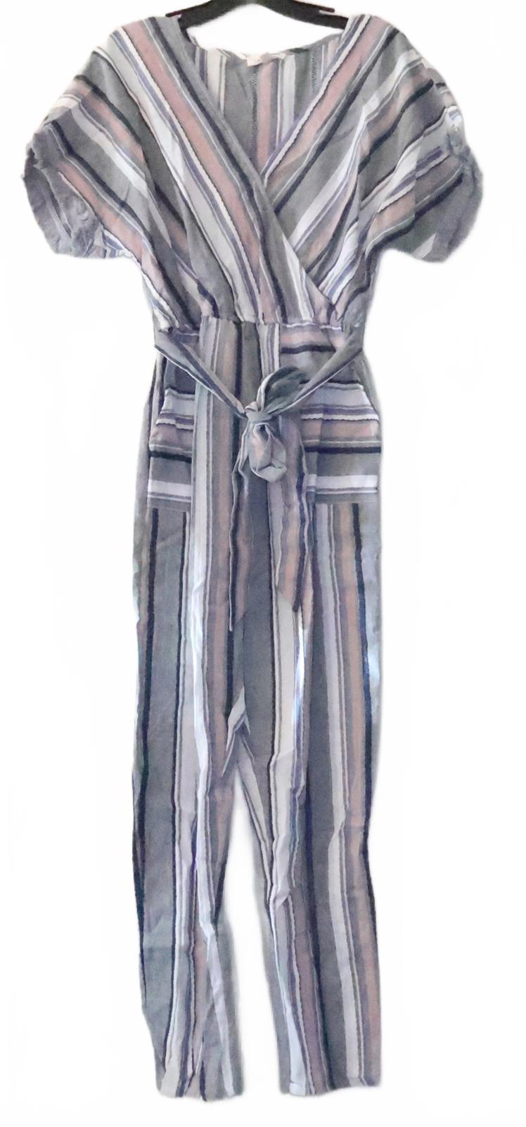 Promesa Striped V-Neck Belted Jumpsuit