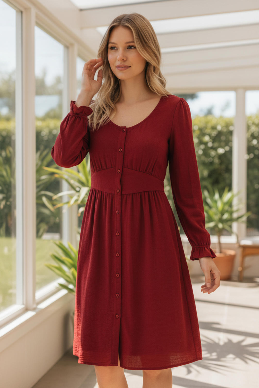 Promesa Women's Long Sleeve Button Front Midi Dress