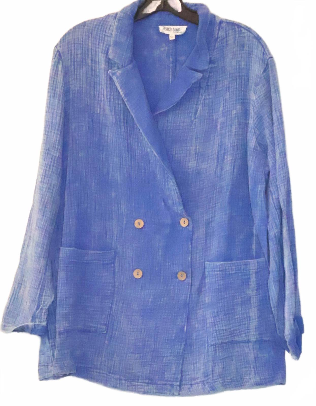Peach Love Blue Lightweight Double-Breasted Linen Blazer