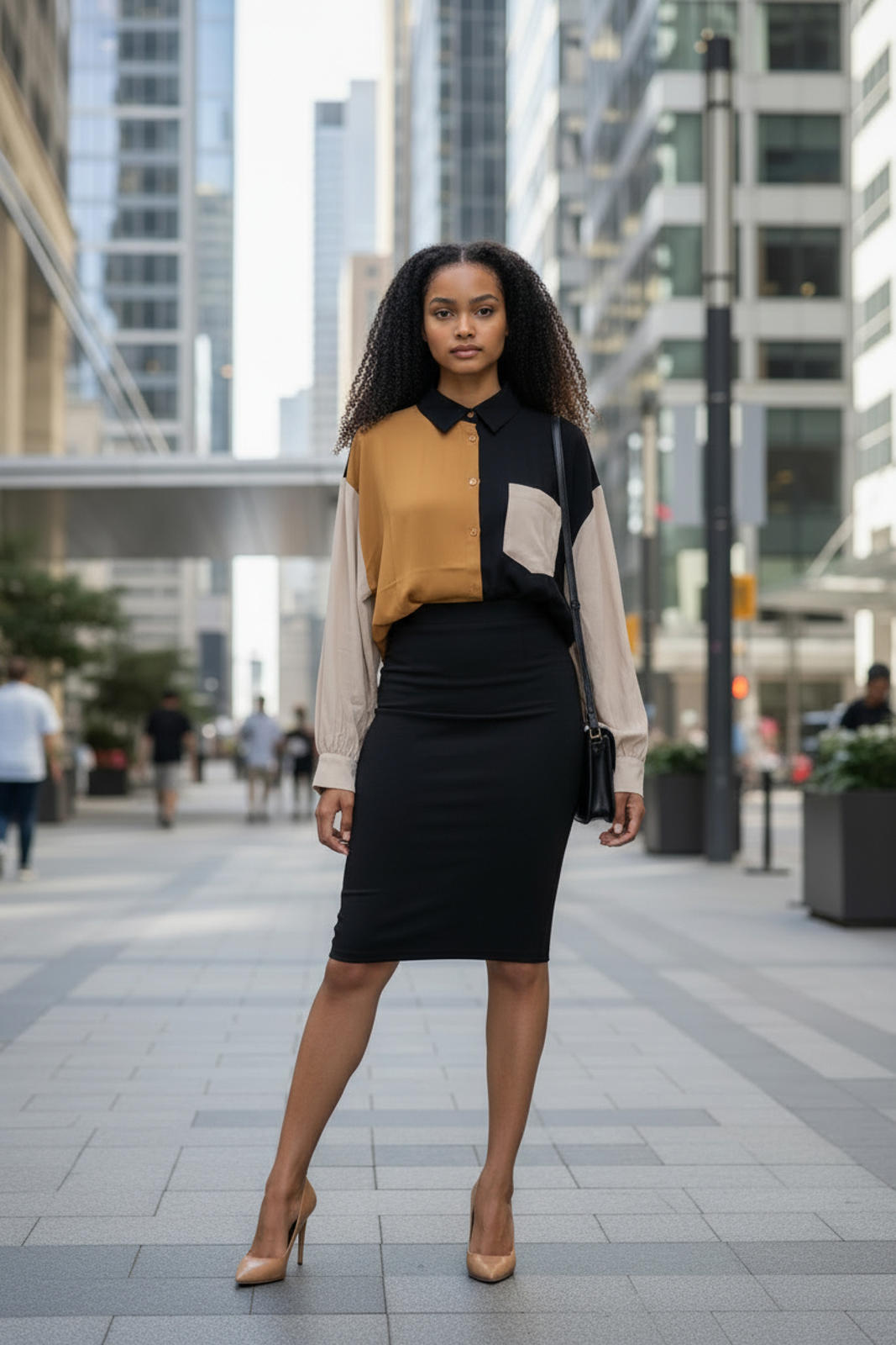 Andree by Unit Color Block Long Sleeve Button-Up Blouse
