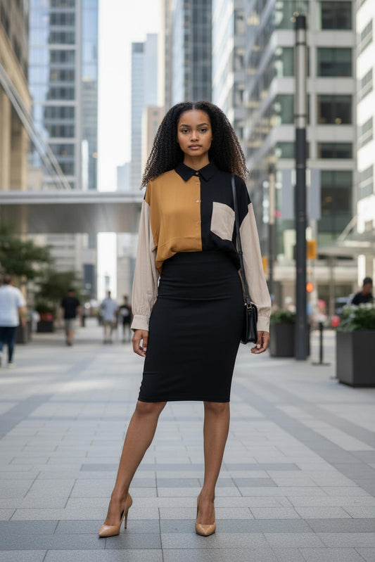 Andree by Unit Color Block Long Sleeve Button-Up Blouse