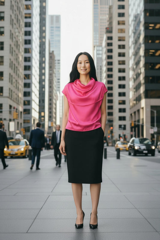 Andree by Unit Pink Satin Cowl Neck Sleeveless Blouse