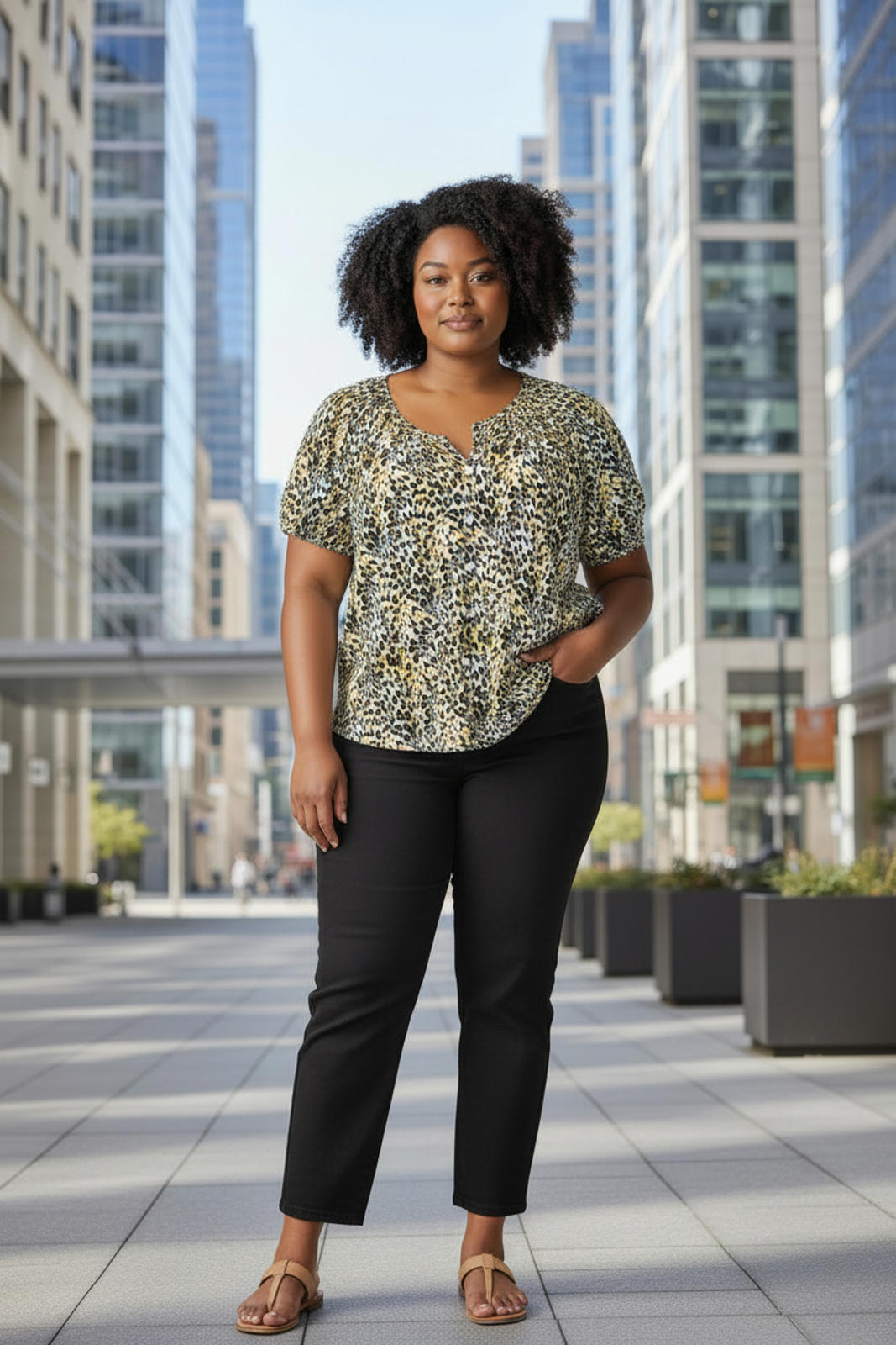 Chris & Carol Leopard Print Puff Sleeve Blouse