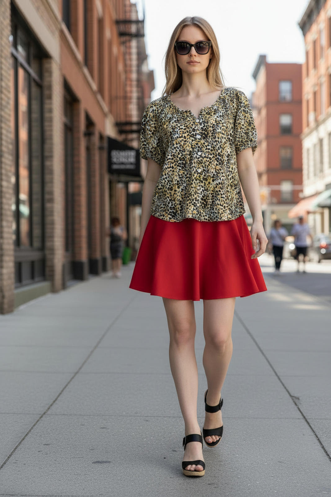 Chris & Carol Leopard Print Puff Sleeve Blouse