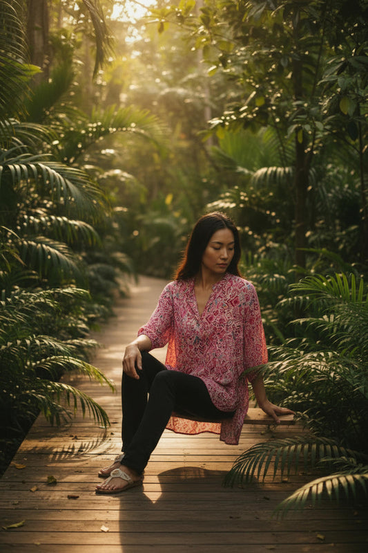 Dear Scarlett Pink Patterned Long Sleeve Tunic Blouse