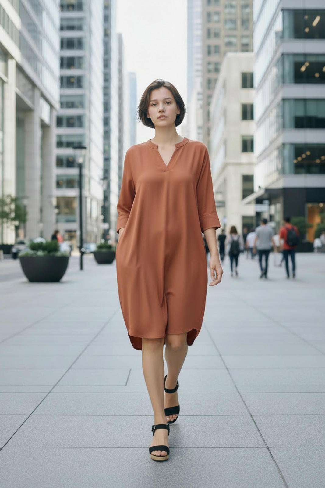 Dear Scarlett Long Sleeve Rust Casual Dress with Pockets