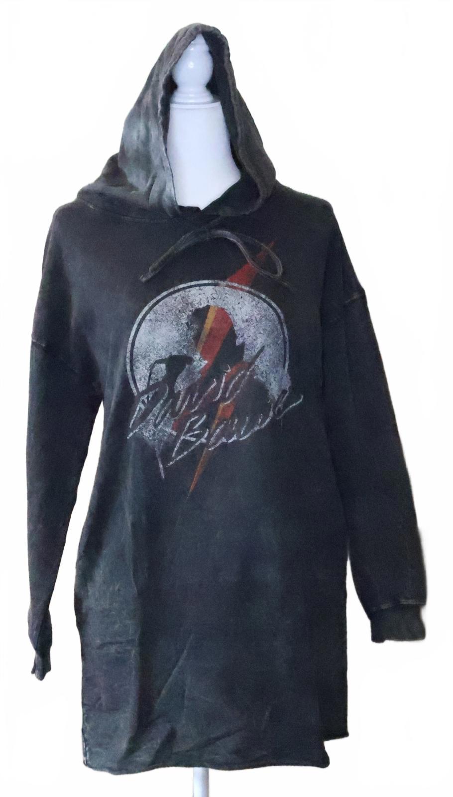 Promesa Vintage Canvas David Bowie Graphic Hoodie Dress with Lightning Bolt Design