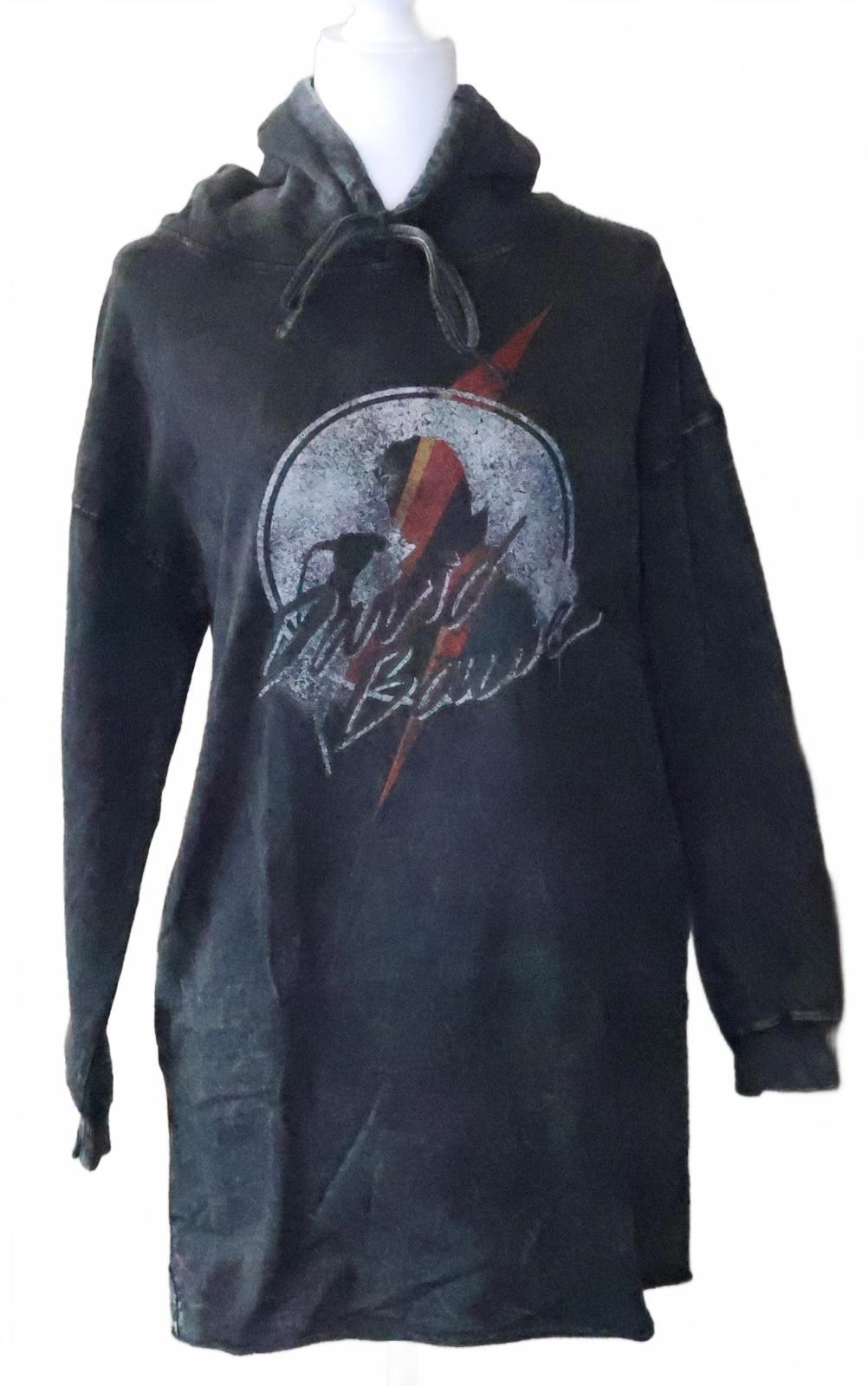 Promesa Vintage Canvas David Bowie Graphic Hoodie Dress with Lightning Bolt Design