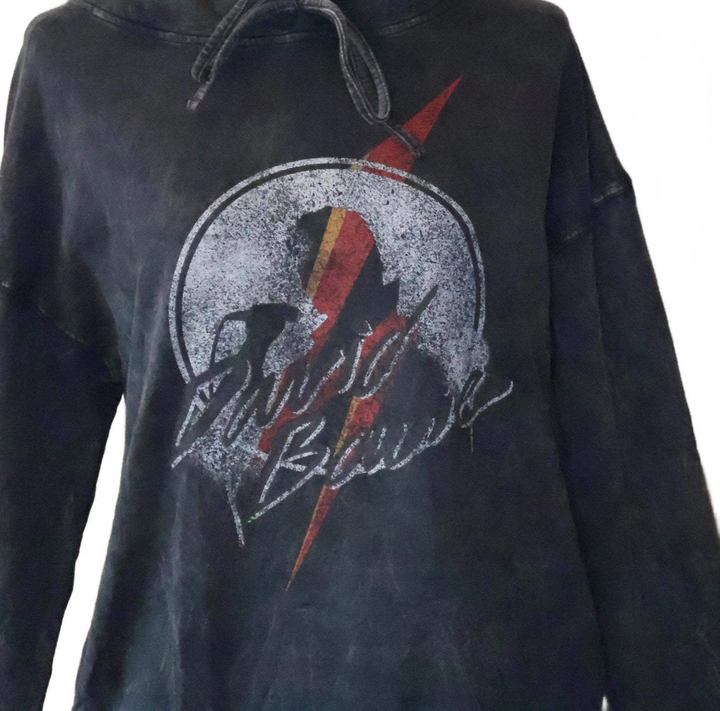 Promesa Vintage Canvas David Bowie Graphic Hoodie Dress with Lightning Bolt Design