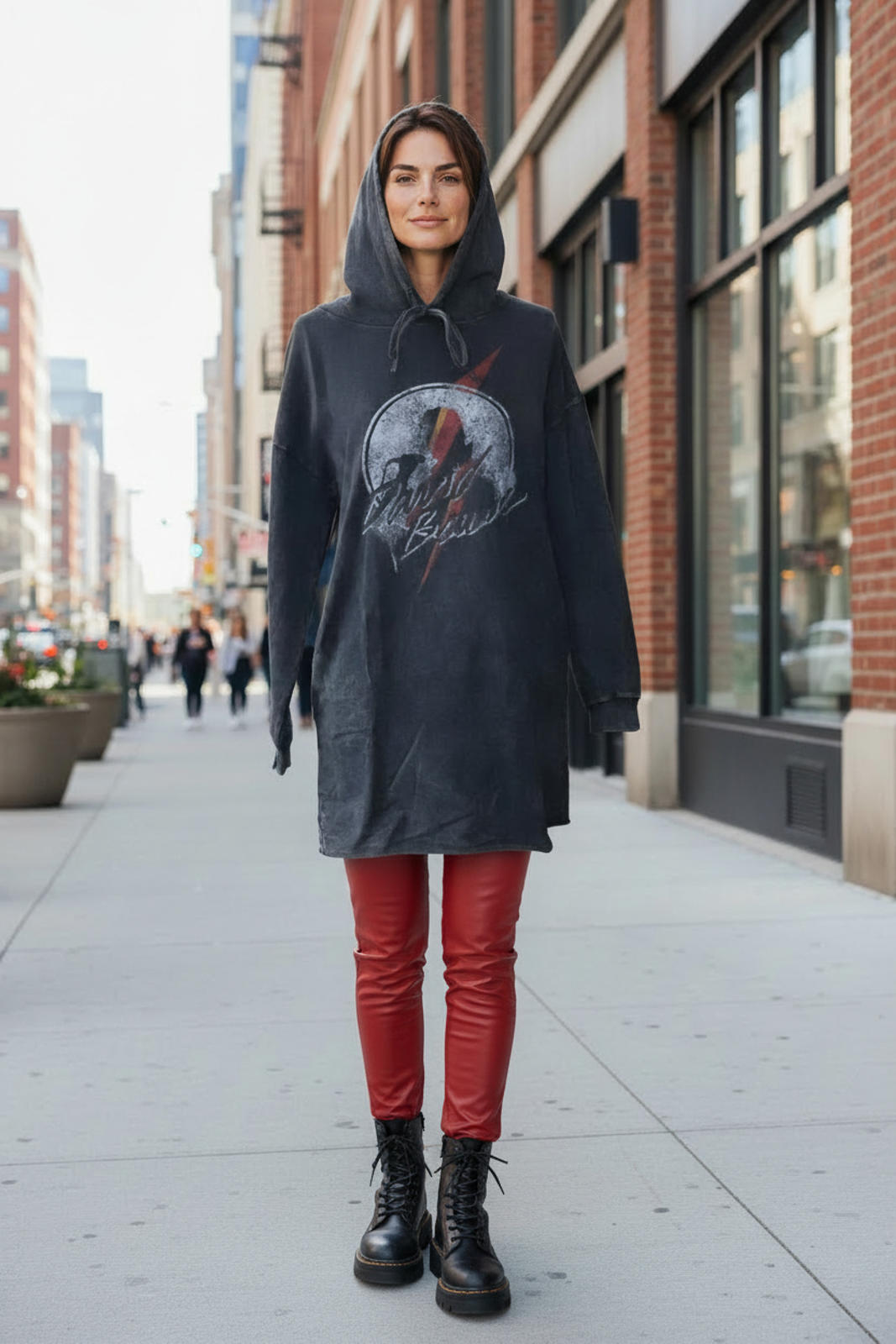Promesa Vintage Canvas David Bowie Graphic Hoodie Dress with Lightning Bolt Design