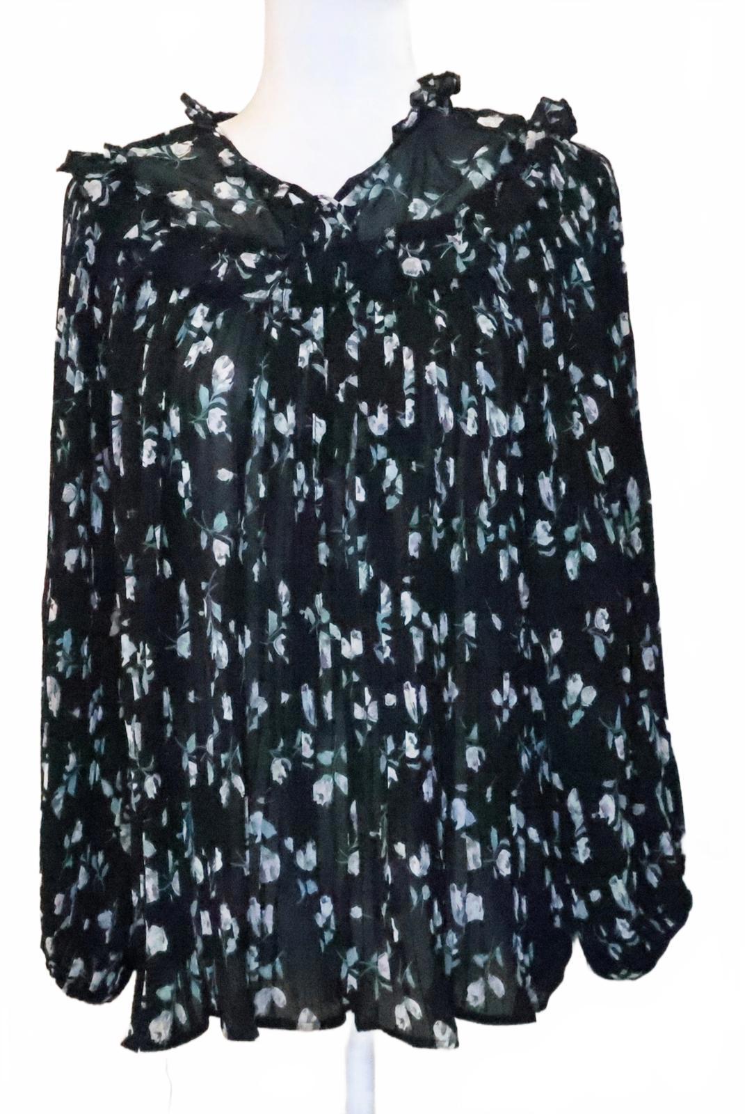 Hayden Los Angeles Black Sheer Floral Long Sleeve Blouse