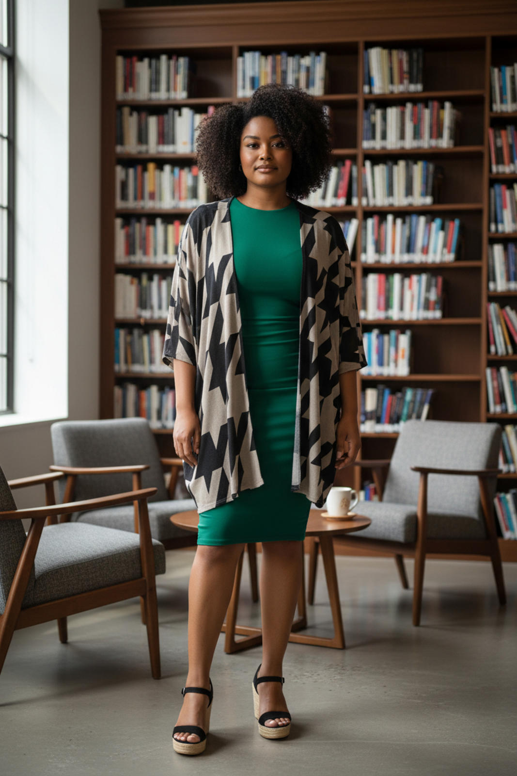 Black and White Houndstooth Kimono Cardigan