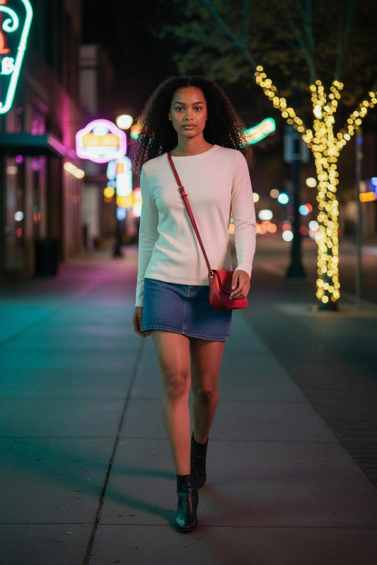 Pink Rose Cream Long Sleeve Sweater with Lace Detail
