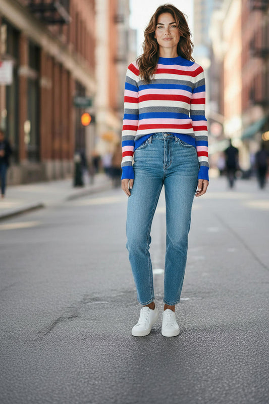 Promesa Striped Long Sleeve Knit Sweater