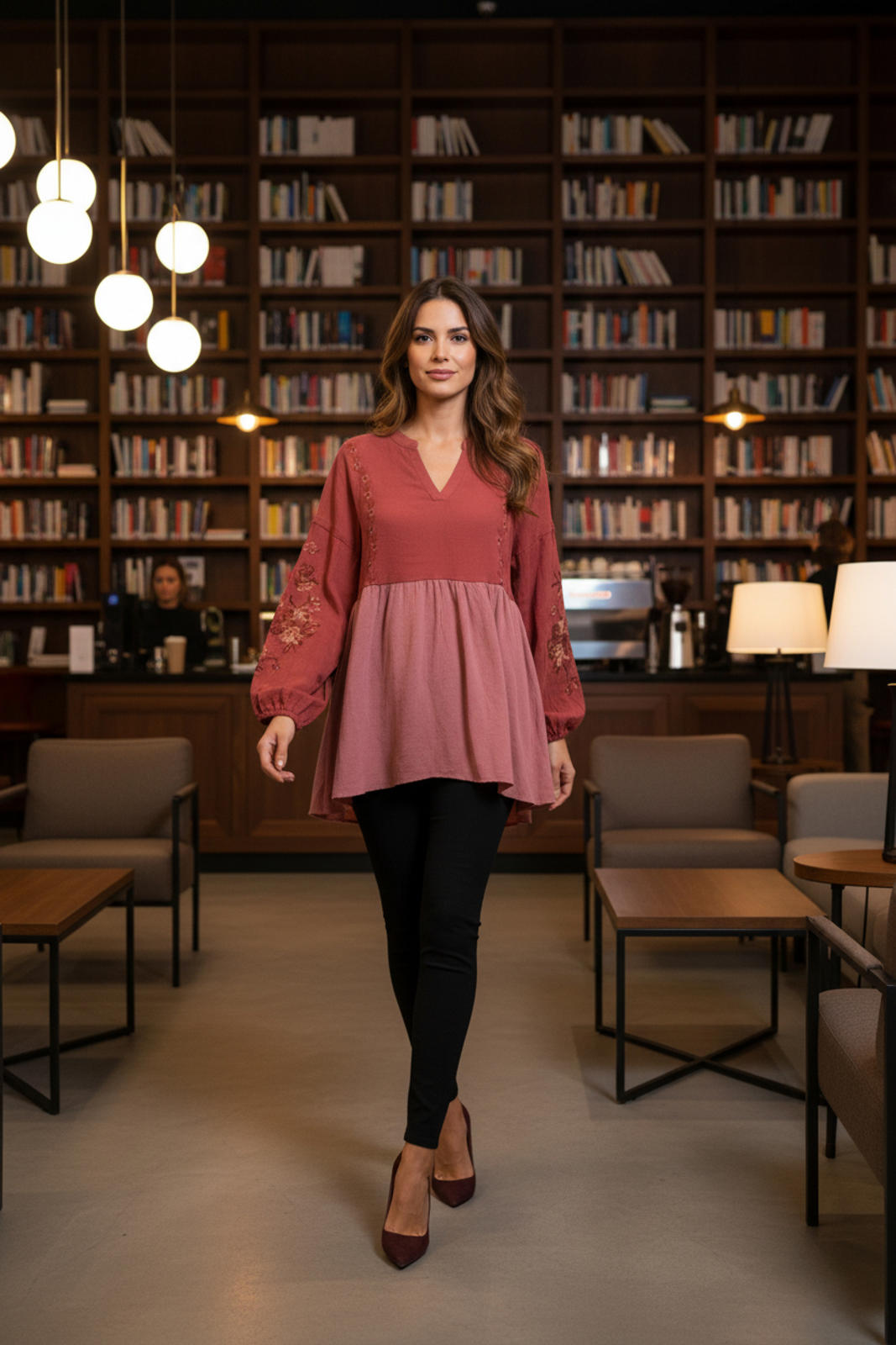 Savanna Jane Two-Tone Long Sleeve Embroidered Tunic Top