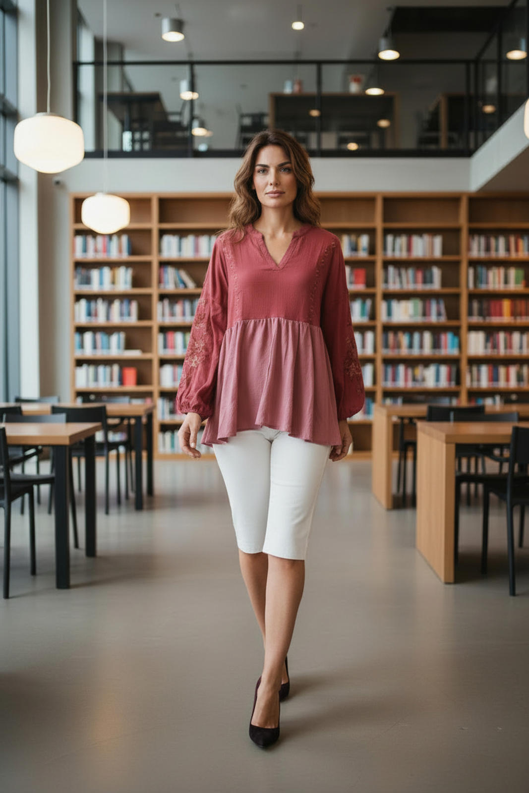 Savanna Jane Two-Tone Long Sleeve Embroidered Tunic Top