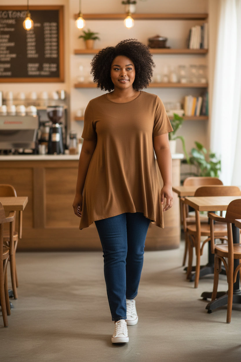Zenana Outfitters Women's Casual Asymmetric Hem Tunic Top