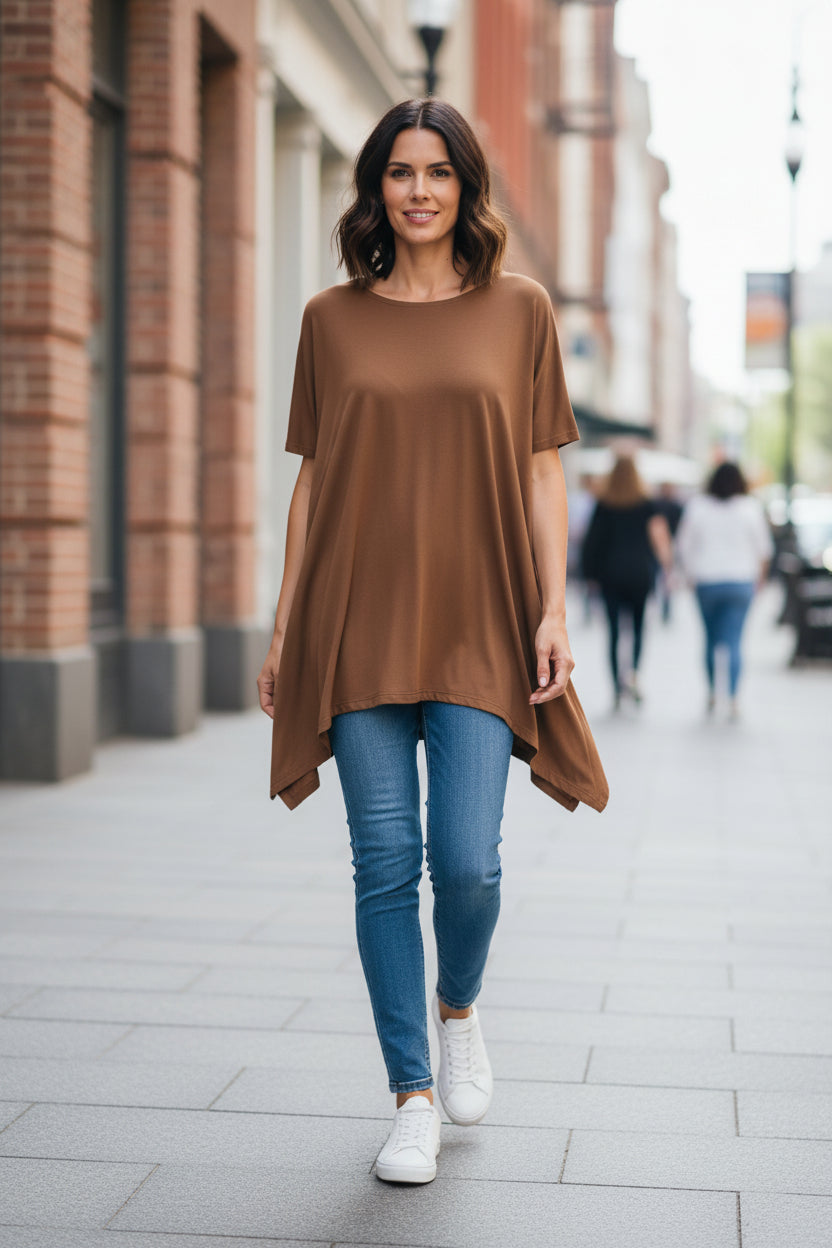 Zenana Outfitters Women's Casual Asymmetric Hem Tunic Top