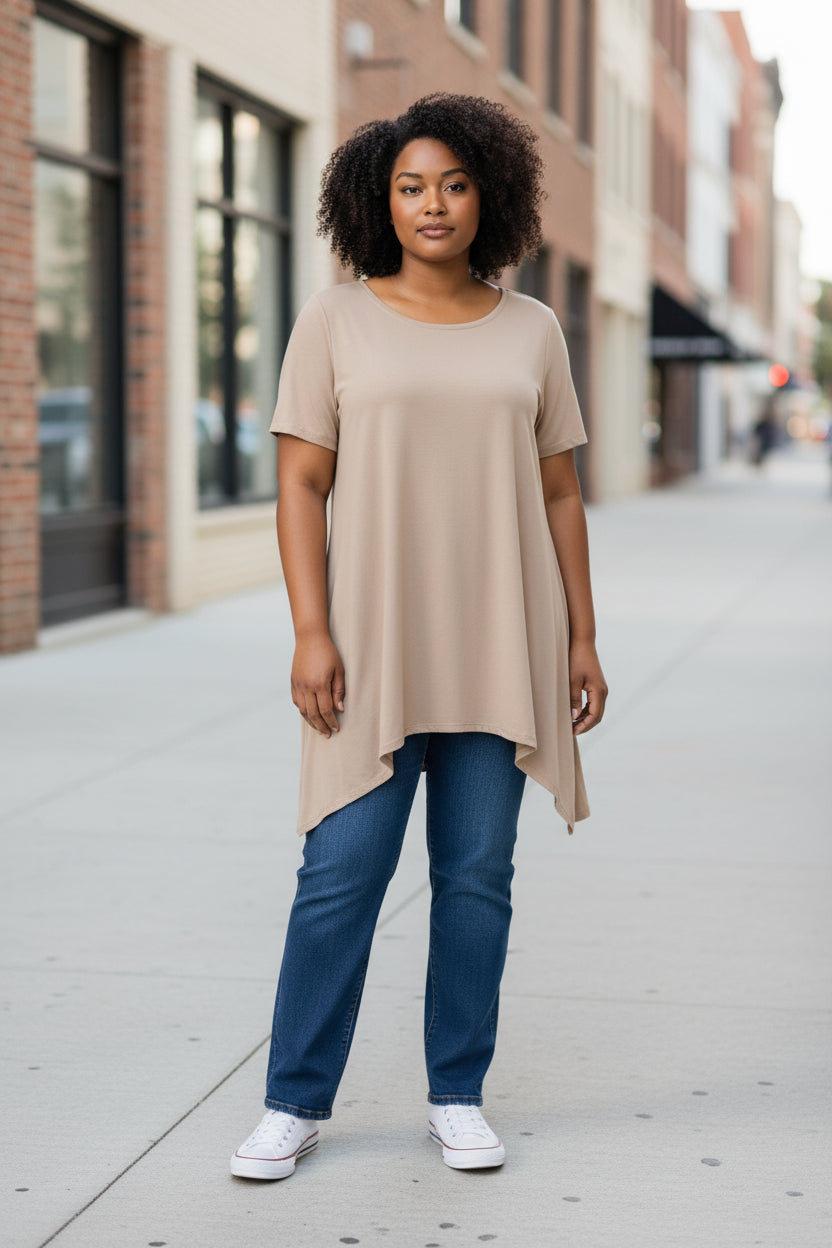 Zenana Outfitters Women's Casual Asymmetric Hem Tunic Top